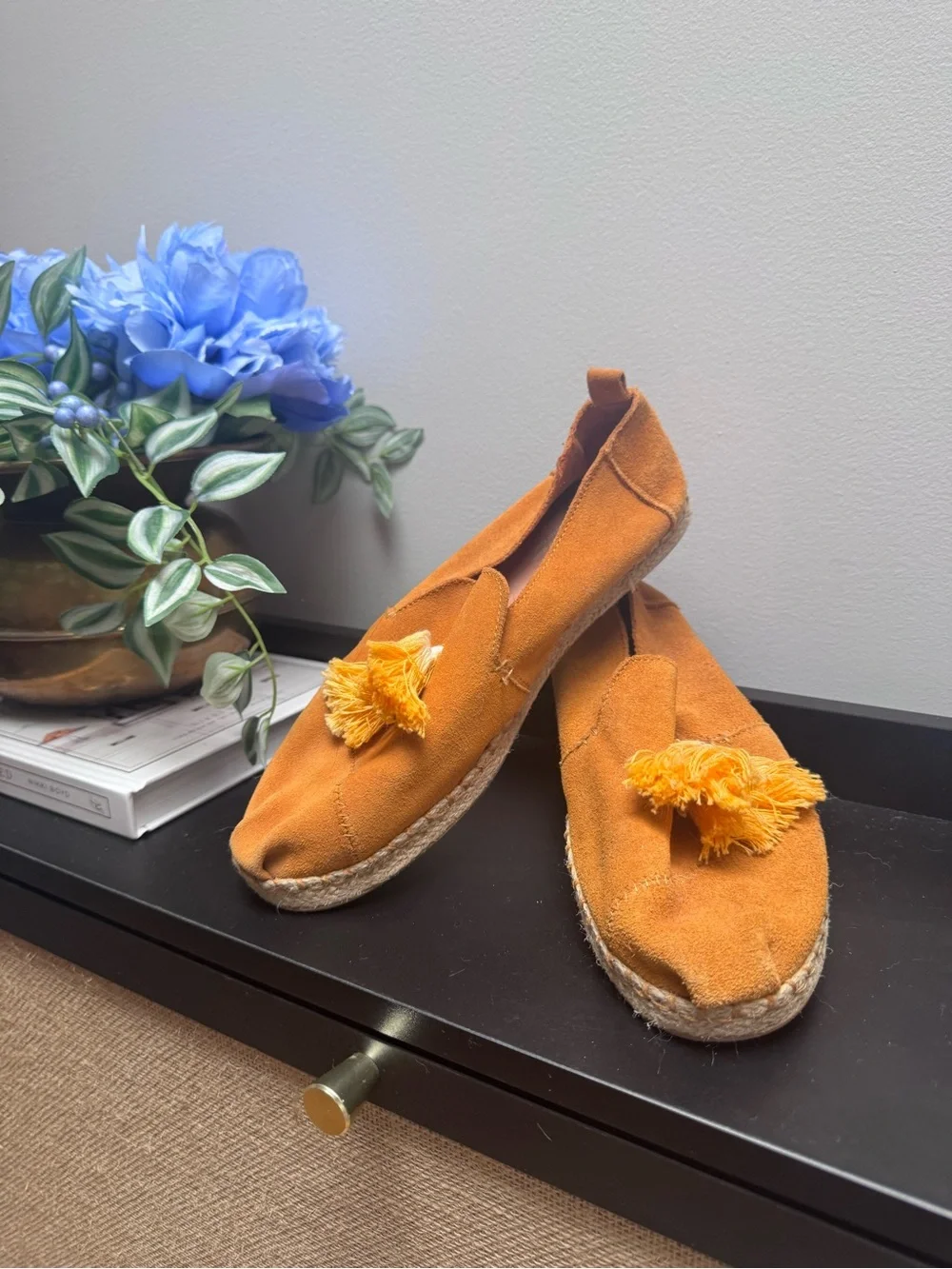 Toms Orange Suede Espadrille Flats with Tassel Detail
